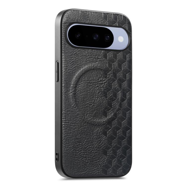 3D Cubic Grid Pressed Magnetic PU Back Cover Phone Case