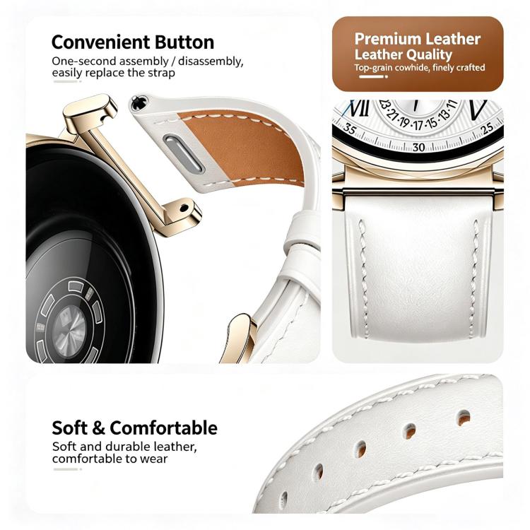 Press Button Pin Buckle Flat Tail Genuine Leather Watch Band