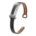 Metal Case Integrated Double Studs Genuine Leather Watch Band