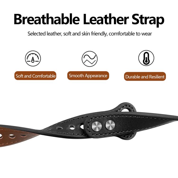 Metal Case Integrated Double Studs Genuine Leather Watch Band