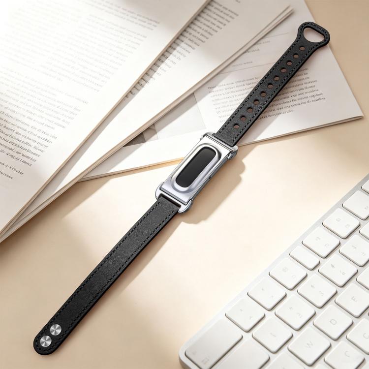 Metal Case Integrated Double Studs Genuine Leather Watch Band