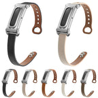 Metal Case Integrated Double Studs Genuine Leather Watch Band