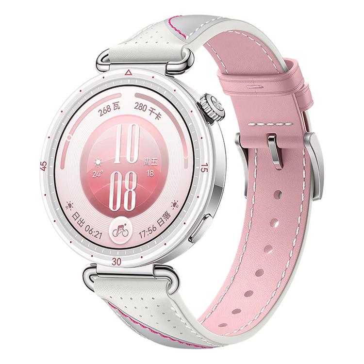 Spring Bar Style Pin Buckle Two-Tone Genuine Leather Watch Band