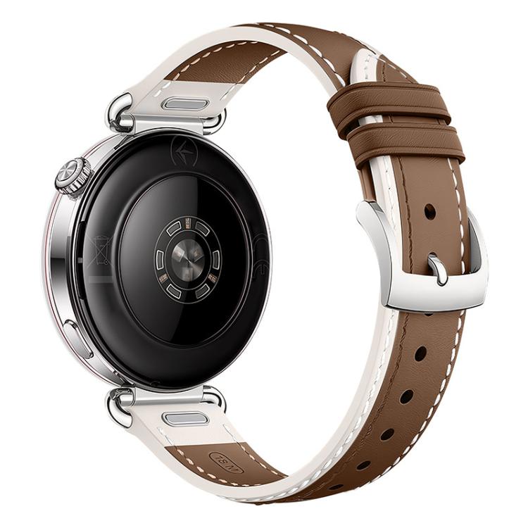 Push Button Spring Bar Style Pin Buckle Two-Tone Genuine Leather Watch Band — White Green