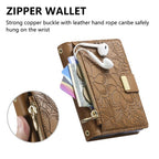 Flowers Leaves Zipper Wallet Leather Phone Case — Purple