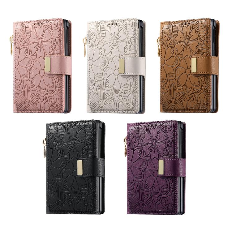 Flowers Leaves Zipper Wallet Leather Phone Case — view 11