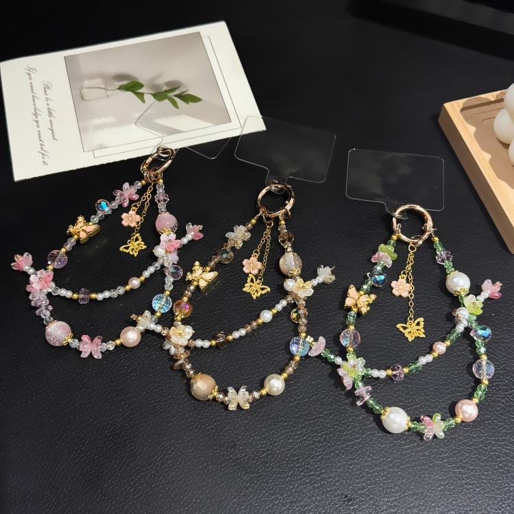 Chinese Style Gold Butterfly Floral Phone Chain — Green