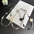 Dark Emerald Rose Heart Pearl Crystal Chain — Green