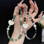 Dark Emerald Rose Heart Pearl Crystal Chain — view 5