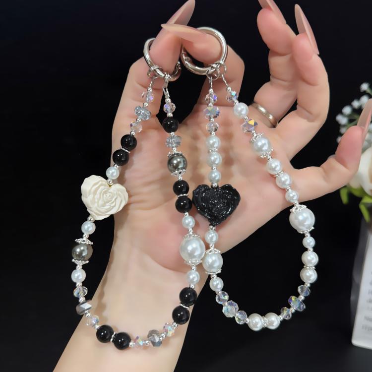 Dark Emerald Rose Heart Pearl Crystal Chain — view 6