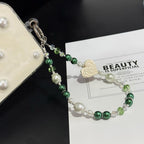 Dark Emerald Rose Heart Pearl Crystal Chain — view 9