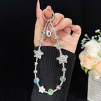 Star Key Silver Pendant Iridescent Crystal Chain