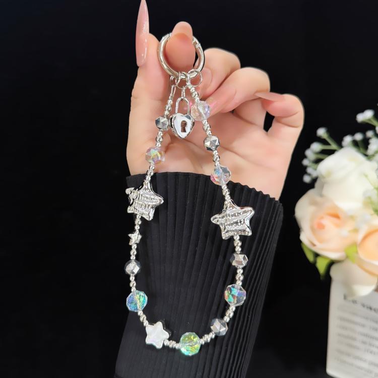 Star Key Silver Pendant Iridescent Crystal Chain