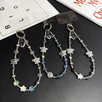 Star Key Silver Pendant Iridescent Crystal Chain — Blue