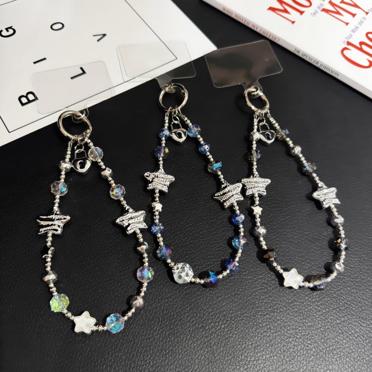 Star Key Silver Pendant Iridescent Crystal Chain — Blue