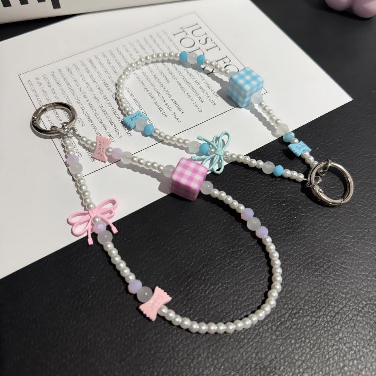 Plaid Sugar Cube Bowknot Pearl Phone Chain — view 7