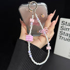 Plaid Sugar Cube Bowknot Pearl Phone Chain — view 9