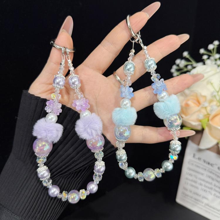 Pom Pom Small Flower Iridescent Pearl Phone Chain — view 8