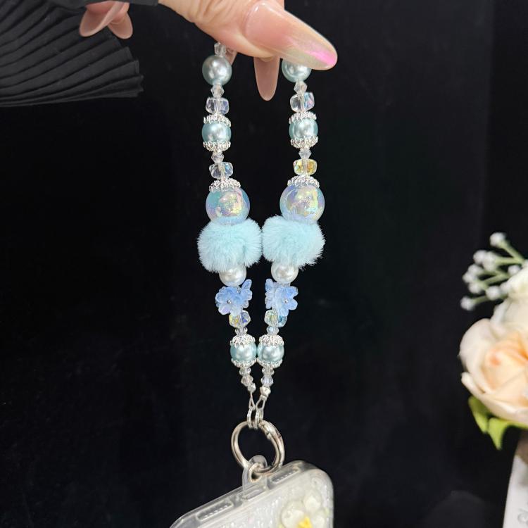 Pom Pom Small Flower Iridescent Pearl Phone Chain — view 10