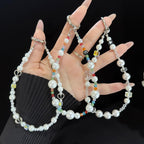 Multicolor Square Crystal Heart Pearl Phone Chain — Transparent