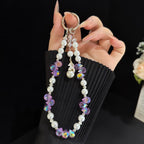 Color Crystal Leaf Pearl Phone Chain