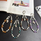 Color Crystal Leaf Pearl Phone Chain — Red