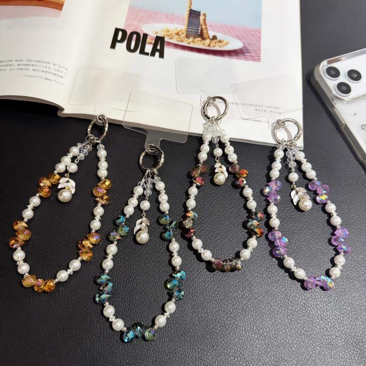 Color Crystal Leaf Pearl Phone Chain — Red