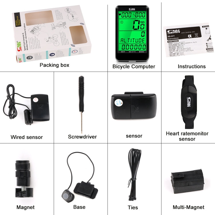 SUNDING SD-577C Cycling Computer LCD Backlight Waterproof Wireless Stopwatch MTB Bike Odometer Stopwatch Bicycle Speedometer