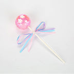 Ribbon Bow Sequin Ball Cake Party Dessert Inserted Card — Pink