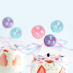Ribbon Bow Sequin Ball Cake Party Dessert Inserted Card — Blue