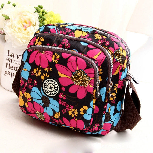 Women Shoulder Bag Waterproof Nylon Handbag Multilayer Crossbody Bag — Colorful flower