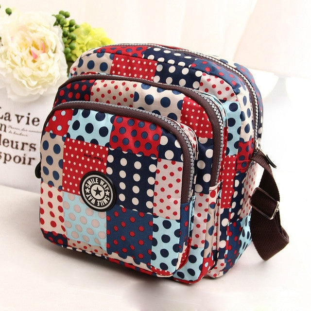 Women Shoulder Bag Waterproof Nylon Handbag Multilayer Crossbody Bag — Pink flower