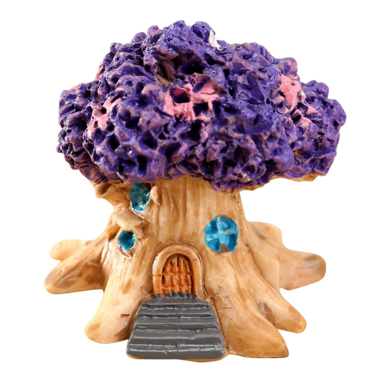 Micro Landscape Flower Pot Decoration Fleshy Cartoon Construction Toy Big Tree House Resin Decoration — Purple