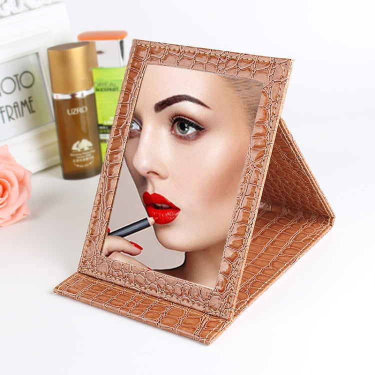 Square Stand Leather Make Up Mirror Alligator Pattern Portable Cosmetic Mirror