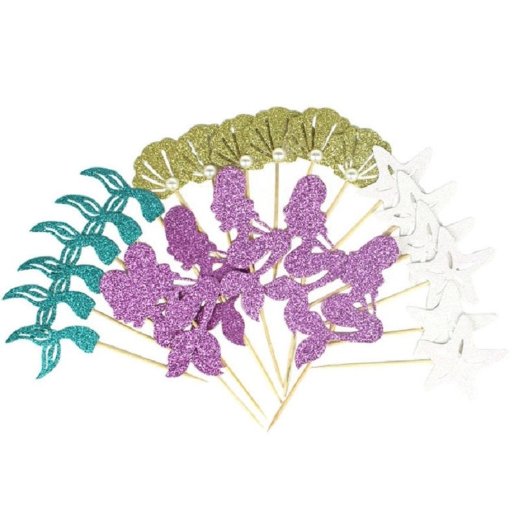 24 PCS / 1 Set Mermaid Princess Party Decorate Cupcakes Inserted Card