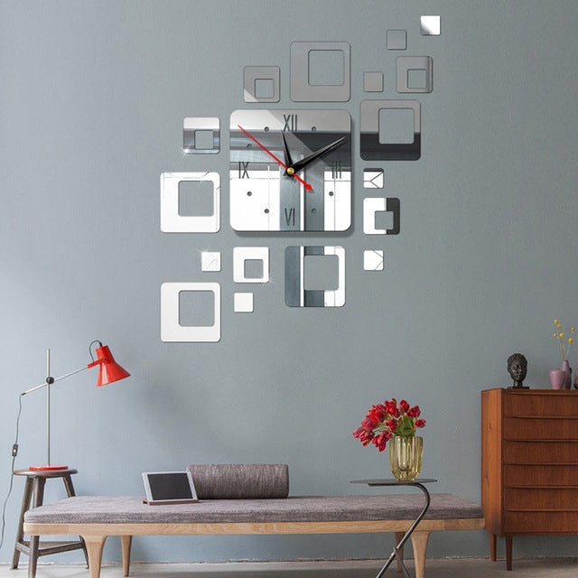 Home Mirror Surface Sticker Home Office Decorative Mirrors 3D Stereo Clock Acrylic Mirror Clock Block Combination Clock