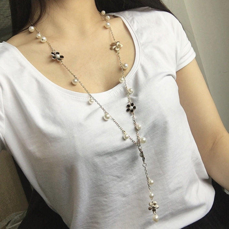 Pearl Five-petal Flower Long Necklace Female tassel Long Sweater Chain