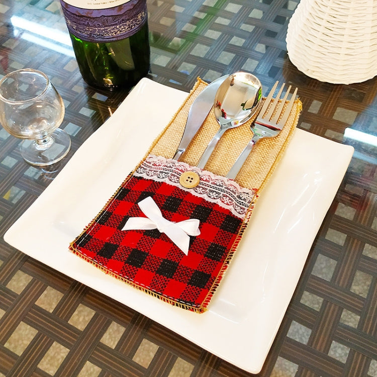 Christmas Knife And Fork Set Christmas Decorations Restaurant Hotel Decoration Checkered — Bowknot