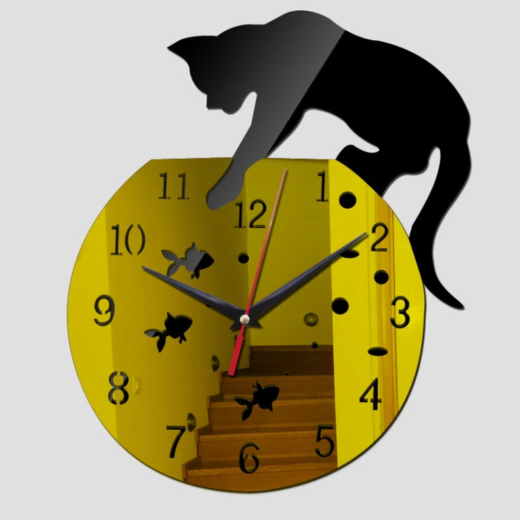 3D Acrylic Cat Mirror Wall Clock DIY Fashion Home Decoration