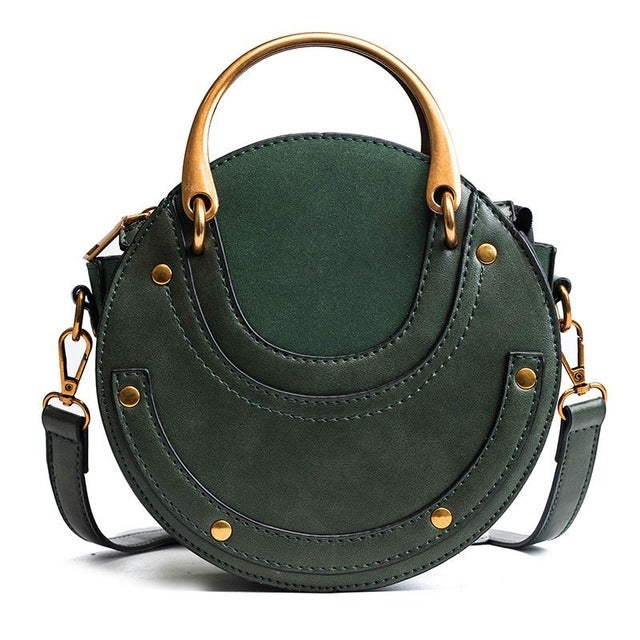 Circular Scrub PU Leather Women Bags Retro Handbag Shoulder Mini Bag — view 15