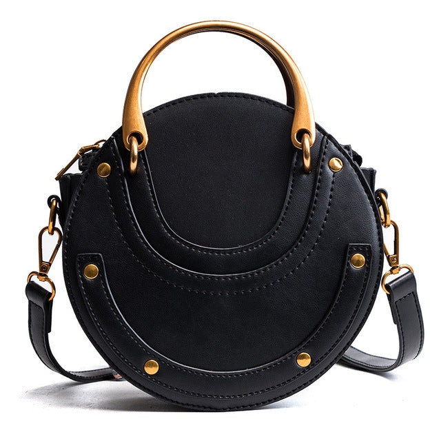 Circular Scrub PU Leather Women Bags Retro Handbag Shoulder Mini Bag — view 16