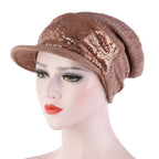 Women Breathable Wild Empty Top Hat Sequined Turban Hat