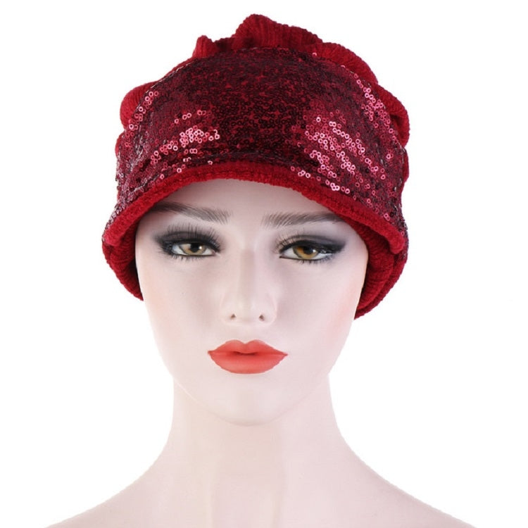 Women Breathable Wild Empty Top Hat Sequined Turban Hat
