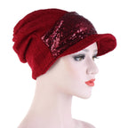 Women Breathable Wild Empty Top Hat Sequined Turban Hat