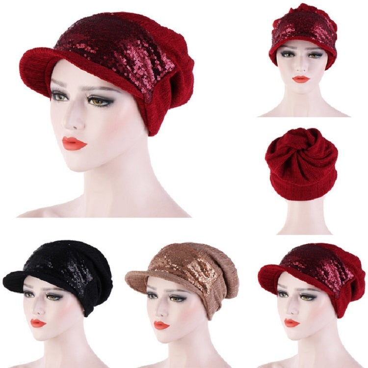 Women Breathable Wild Empty Top Hat Sequined Turban Hat