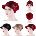 Women Breathable Wild Empty Top Hat Sequined Turban Hat