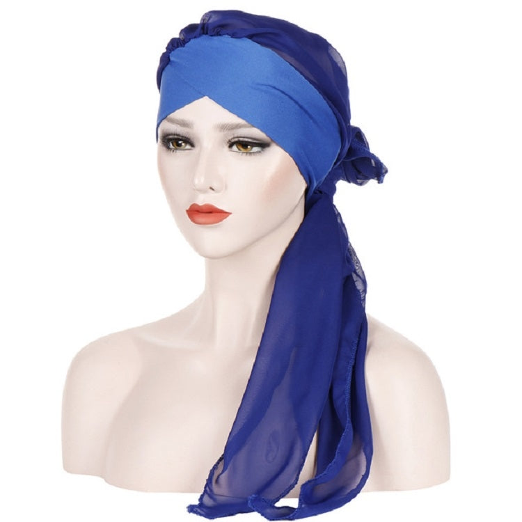 Ladies Forehead Cross Chiffon Long Tail Cap Turban Hat