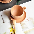 Beech Coffee Cup Wooden Water Cup Tea Cup with Handle — Saucer