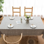 Square Lattice Embroidered Tablecloth Pure Color Cotton Linen Tassel Rectangular Coffee Table Mat