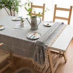 Square Lattice Embroidered Tablecloth Pure Color Cotton Linen Tassel Rectangular Coffee Table Mat